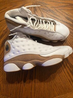 White and Tan Retro Basketball Sneakers